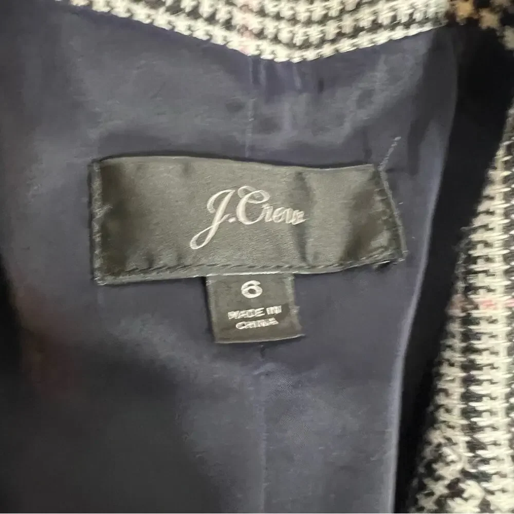 J. Crew Boyfriend Blazer Jacket Glen Plaid black white pink Sz 6